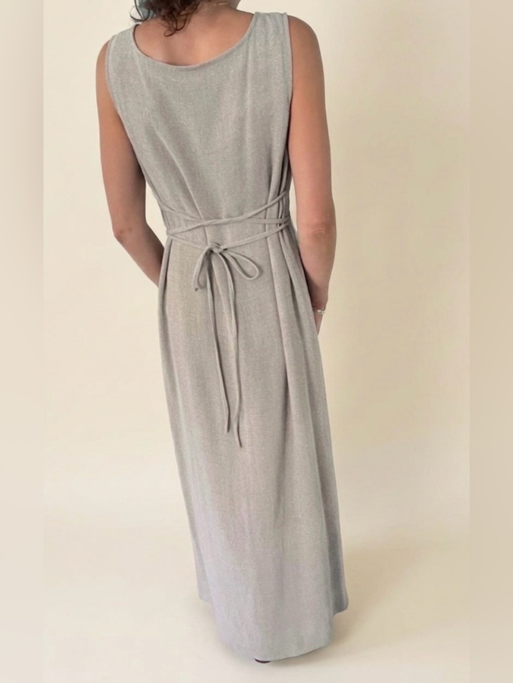 Vintage Minimalist Neutral Beige Long Dress with Dual Waist /Roman Empire Tie